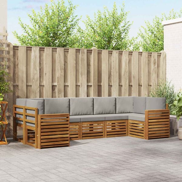 vidaXL Ecksofa Set 7 pcs Nat&uuml;rlich und Hellgrau Massivholz Akazie