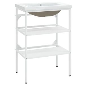 vidaXL Badezimmer-Waschtischgestell mit Waschbecken Wei&szlig; Eisen