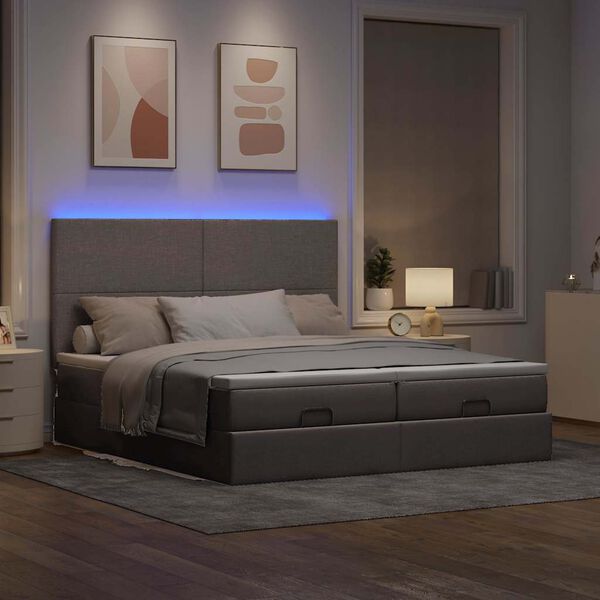 vidaXL Ottoman-Bett mit Matratzen & LEDs Taupe 200x200 cm Stoff