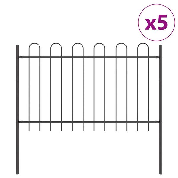 vidaXL Gartenzaun 5 pcs Grau 8,5 x 1,2 m Pulverbeschichteter Stahl
