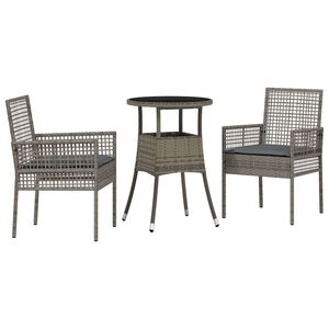 vidaXL Garten Essgruppe 3 pcs Grau Poly-Rattan