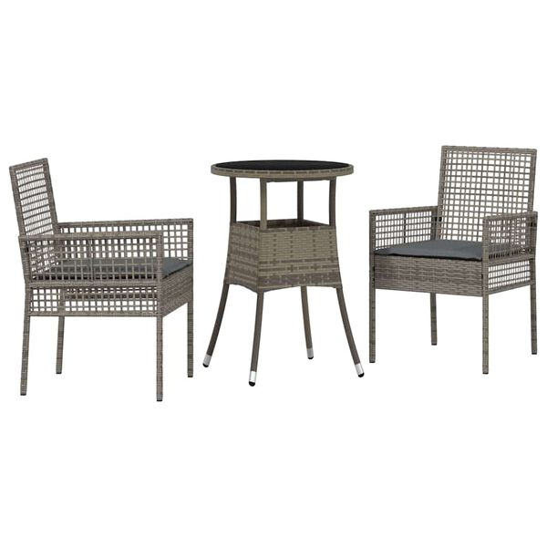 vidaXL Garten Essgruppe 3 pcs Grau Poly Rattan