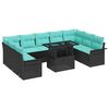 vidaXL Sofa Set mit Kissen 10 pcs Schwarz Poly-Rattan