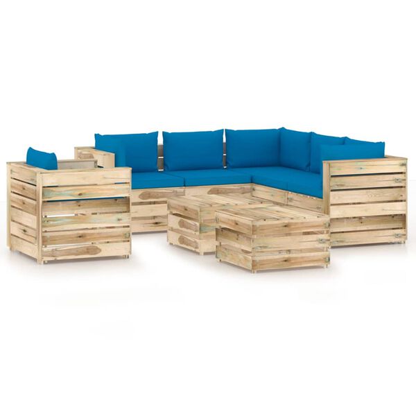 vidaXL 8-tlg. Garten-Lounge-Set mit Kissen Gr&uuml;n Impr&auml;gniertes Holz