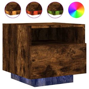 vidaXL Nachttisch mit LED-Leuchten R&auml;uchereiche 40x39x37 cm