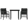 vidaXL 3-tlg. Bistro-Set mit Kissen Schwarz Poly Rattan