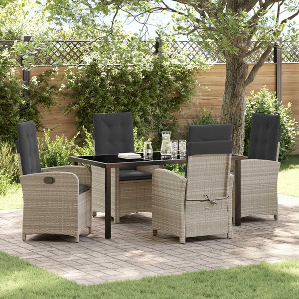 vidaXL Garten Essgruppe mit Kissen 5 pcs Hellgrau Poly-Rattan