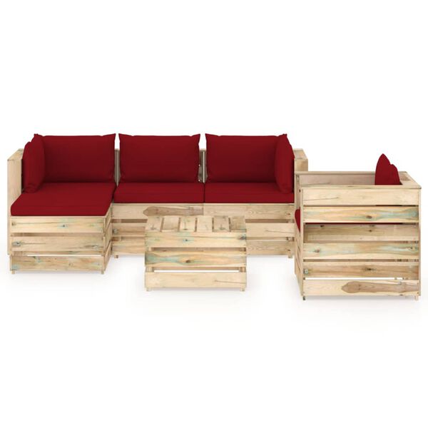vidaXL 6-tlg. Garten-Lounge-Set mit Kissen Gr&uuml;n Impr&auml;gniertes Holz