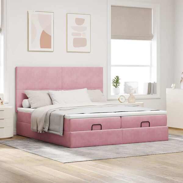 vidaXL Ottoman-Bett mit Matratzen Rosa 200x200 cm Samt