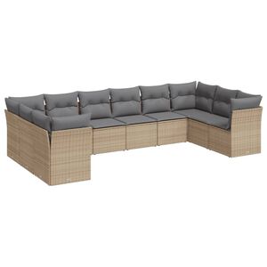 vidaXL 10-tlg. Garten-Sofagarnitur mit Kissen Beige Poly Rattan