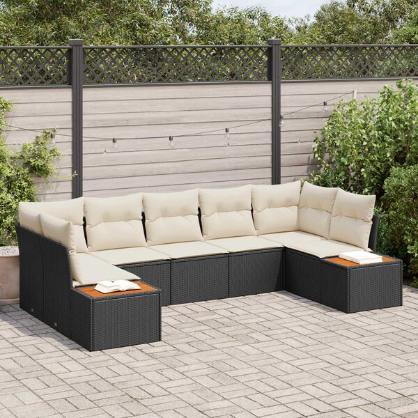 vidaXL Gartensofa-set mit Kissen 7 pcs Schwarz und Creme Polyrattan