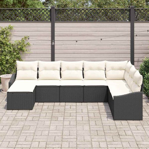vidaXL Sofa Set mit Kissen 8 pcs Schwarz Poly-Rattan