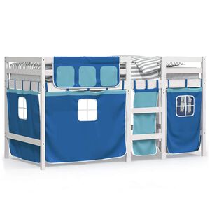 vidaXL Kinderhochbett mit Vorh&auml;ngen Blau 90x190 cm Massivholz Kiefer