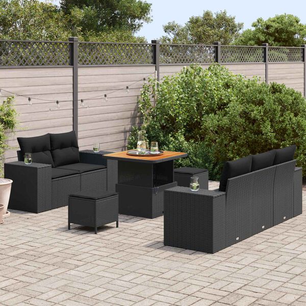vidaXL Gartensofa-set mit Kissen mit Kissen 8 pcs Schwarz Poly Rattan