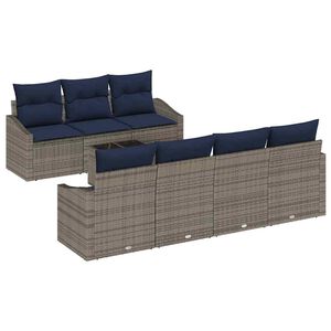 vidaXL Sofa Set mit Kissen 8 pcs Grau und Marineblau Poly-Rattan