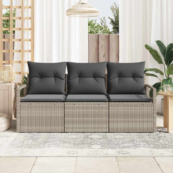 vidaXL Sofa Set 3 pcs Hellgrau Poly-Rattan
