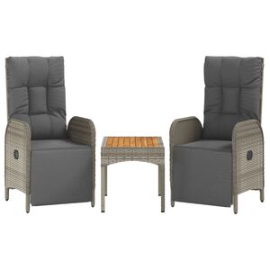 vidaXL Garten-Relaxst&uuml;hle 2 Stk. mit Tisch Grau Poly Rattan