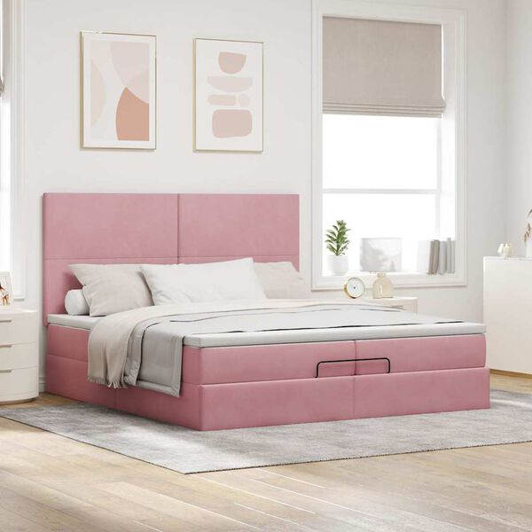 vidaXL Ottoman-Bett mit Matratzen Rosa 200x200 cm Samt