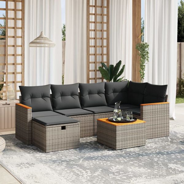 vidaXL 6-tlg. Garten-Sofagarnitur mit Kissen Grau Poly Rattan