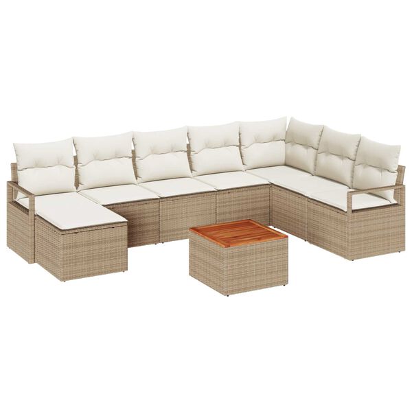 vidaXL Gartensofa-set mit Speicher 9 pcs Beige und Creme Poly-Rattan