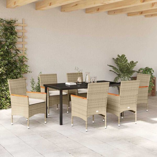 vidaXL Garten Essgruppe mit Kissen 7 pcs Beige Poly-Rattan