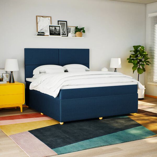vidaXL Boxspringbett mit Matratze Blau 180x200 cm Stoff