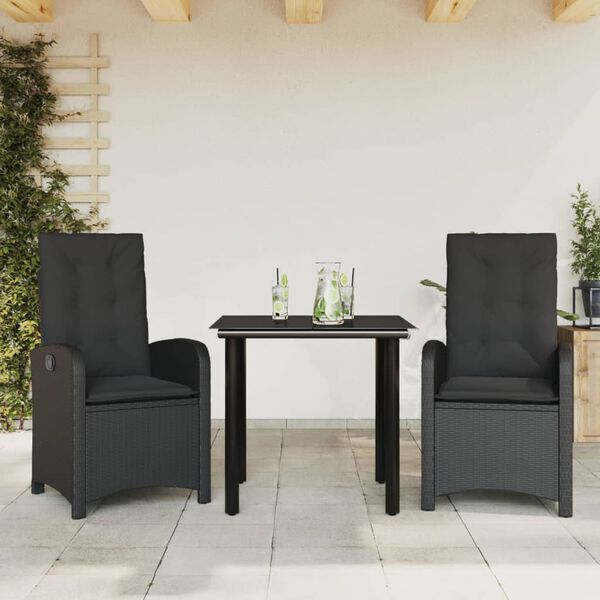 vidaXL 7-tlg. Garten-Essgruppe mit Kissen Schwarz Poly Rattan