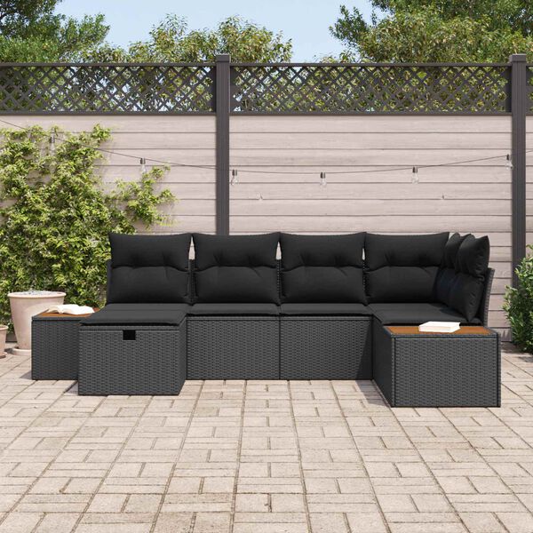 vidaXL Gartensofa-set mit Kissen mit Speicher Schwarz Poly-Rattan