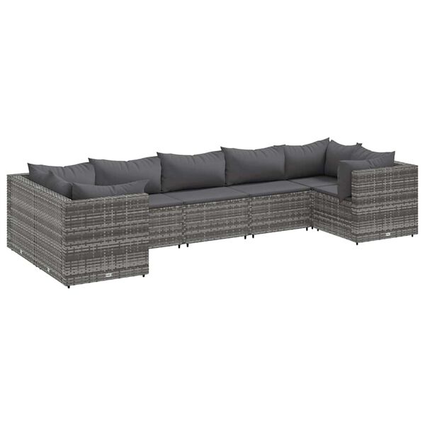 vidaXL 7-tlg. Garten-Lounge-Set mit Kissen Grau Poly Rattan