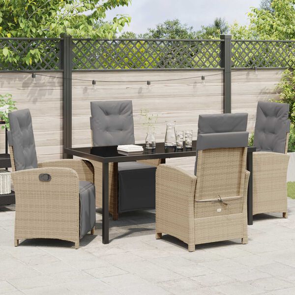 vidaXL Garten Essgruppe mit Kissen 5 pcs Beige Poly-Rattan