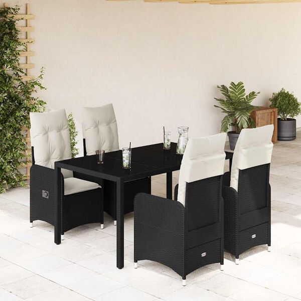 vidaXL 5-tlg. Garten-Bistro-Set mit Kissen Schwarz Poly Rattan