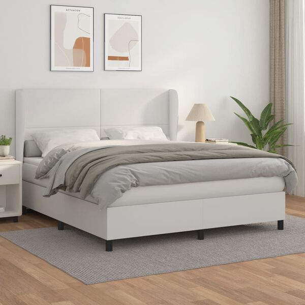vidaXL Boxspringbett mit Matratze Wei&szlig; 160x200 cm Kunstleder