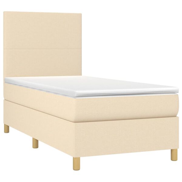 vidaXL Boxspringbett mit Matratze & LED Creme 90x200 cm Stoff