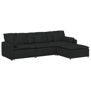 vidaXL Modulares Sofa mit Fu&szlig;hocker und Kissen Schwarz