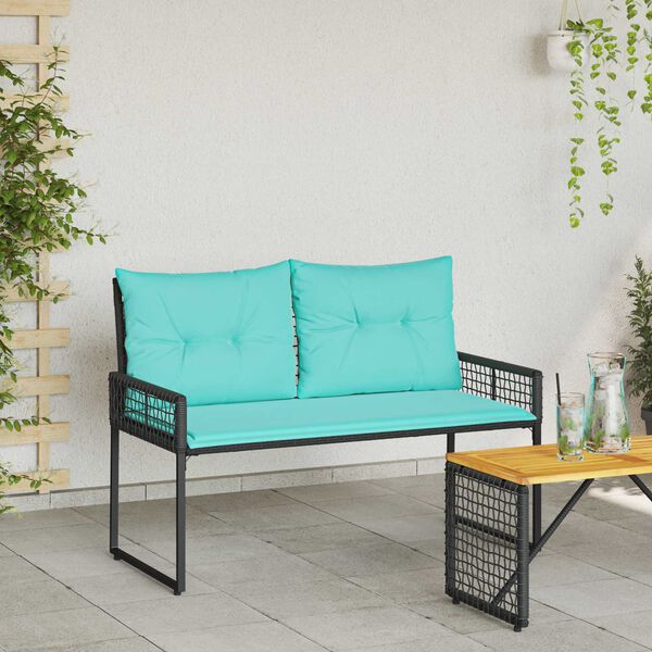 vidaXL Bank Outdoor mit Kissen Schwarz und T&uuml;rkis 118 x 55 x 82 cm