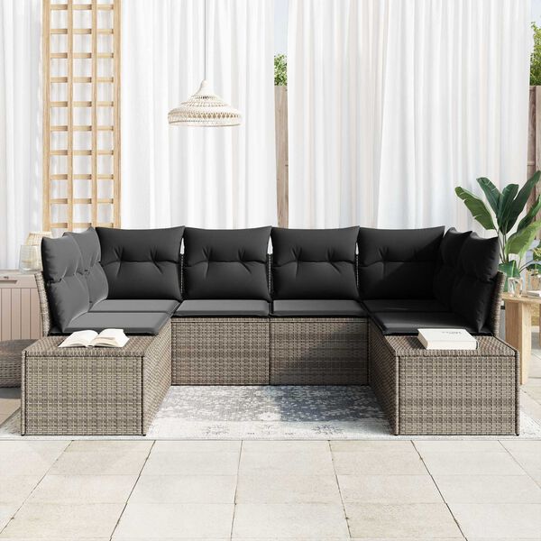 vidaXL Gartensofa-set mit Kissen 6 pcs Grau Poly-Rattan