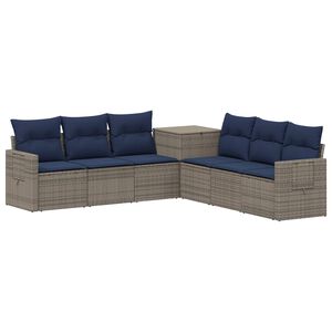 vidaXL Sofa Set 7 stk. Grau und Marineblau Polyrattan und Stahl