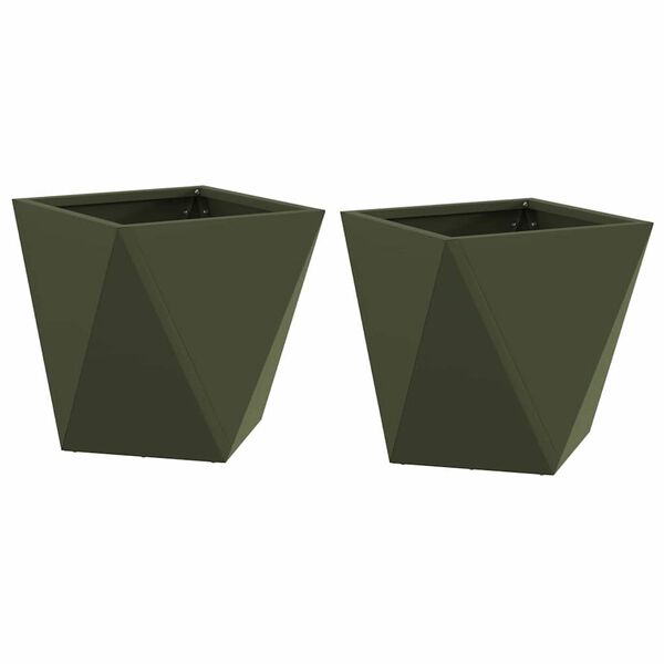 vidaXL Pflanzk&uuml;bel 2 pcs Olive Gr&uuml;n 30 x 30 x 30 cm Stahl