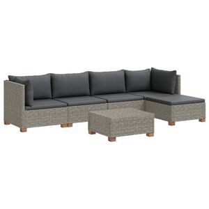 vidaXL 6 Stk. Rattan-Lounge-Set mit Kissen GENDT Naturrattan Kubu Grau