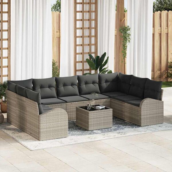 vidaXL Sofa Set mit Kissen 10 pcs Hellgrau Poly Rattan