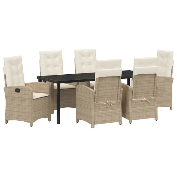 vidaXL Garten Essgruppe mit Kissen 7 pcs Beige Poly-Rattan