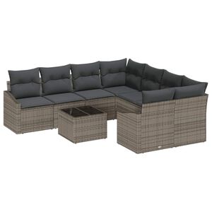 vidaXL Sofa Set mit Kissen mit Kissen 9 pcs Grau Poly Rattan