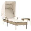 vidaXL Sonnenliege mit Dach und Tisch Beige Poly Rattan