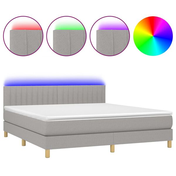vidaXL Boxspringbett mit Matratze & LED Hellgrau 180x200 cm Stoff
