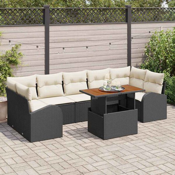vidaXL Garten-Sofa-Set mit Kissen 8 pcs Schwarz und Creme