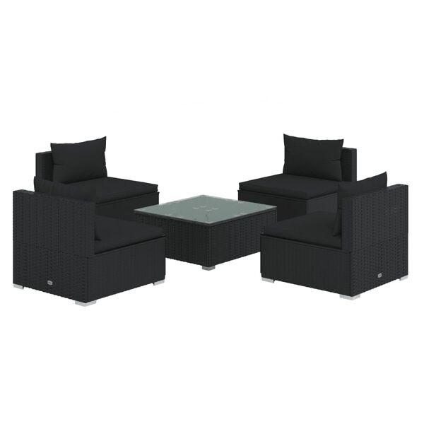 vidaXL 5-tlg. Garten-Lounge-Set mit Kissen Poly Rattan Schwarz