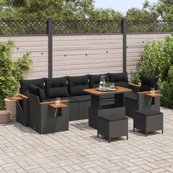 vidaXL Gartensofa-set mit Kissen 13 pcs Schwarz Poly-Rattan