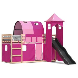 vidaXL Etagenbett mit Rutsche und Gardinen Rosa 80x200 cm