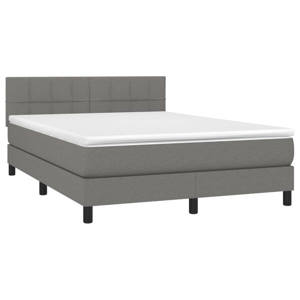 vidaXL Boxspringbett mit Matratze & LED Dunkelgrau 140x200 cm Stoff