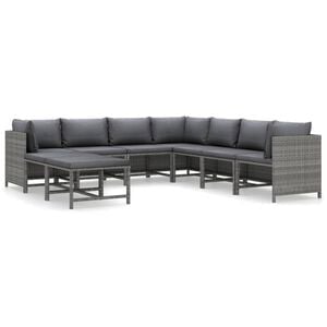 vidaXL 9-tlg. Garten-Lounge-Set mit Kissen Poly Rattan Grau